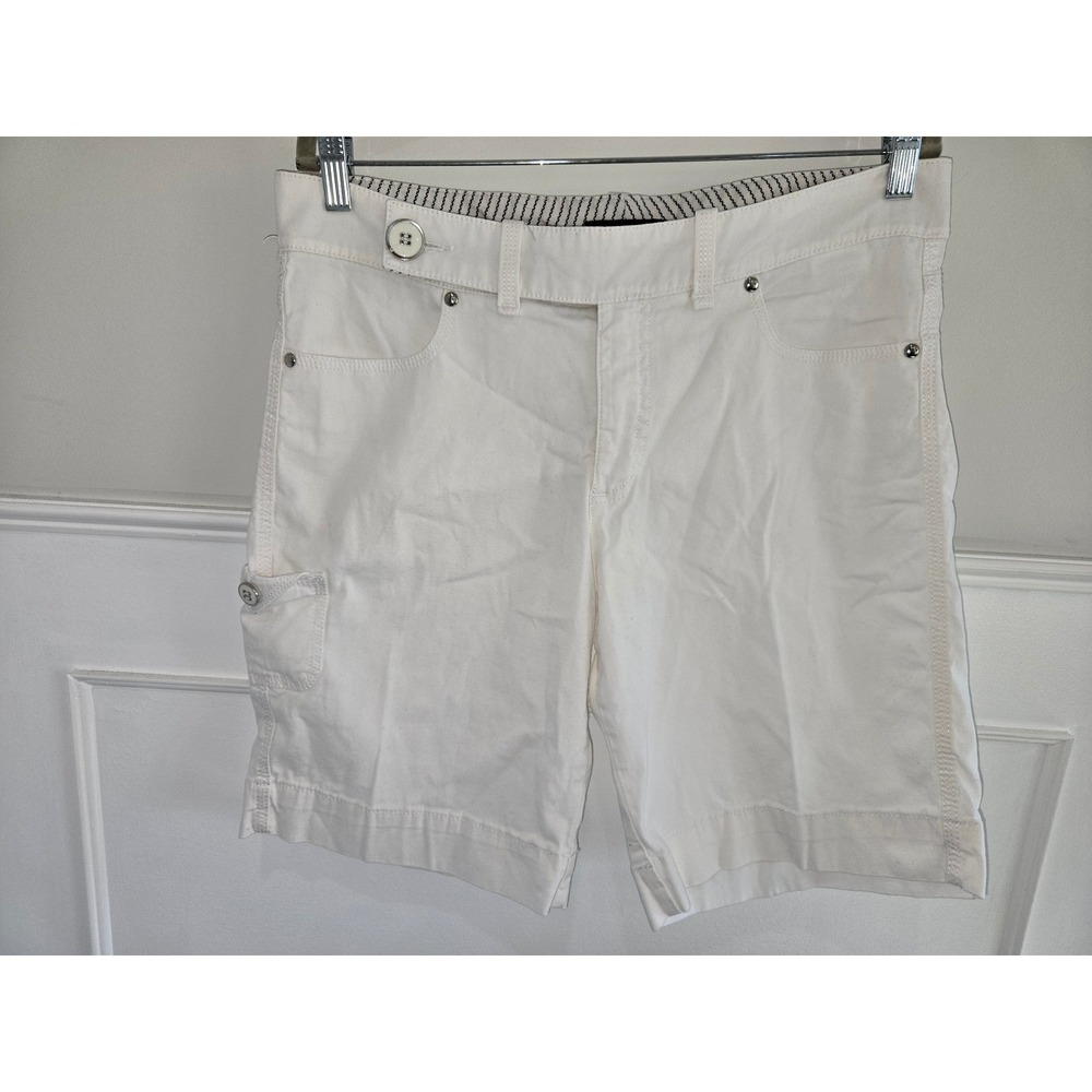 Lee One True Fit Womens White Denim Bermuda Shorts‎ Size 14M QVS-LCWH38291